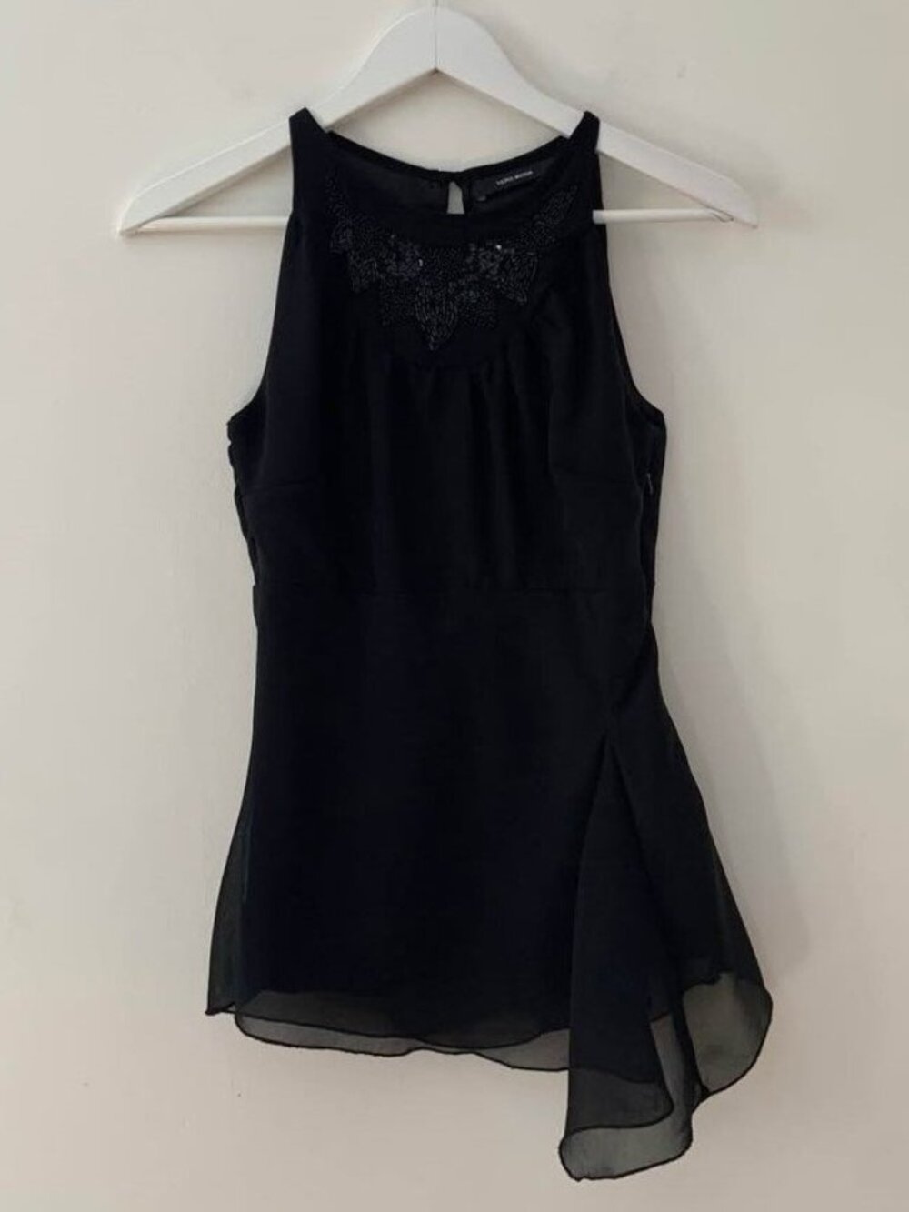 Vera Moda Black Chiffon Overlay With Beaded Neckline Top